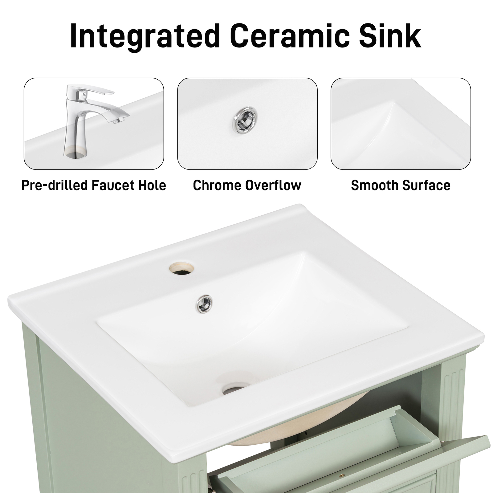 20″ Bathroom Vanity w/Ceramic Sink Modern Storage Cabinet w/Adjustable Shelf