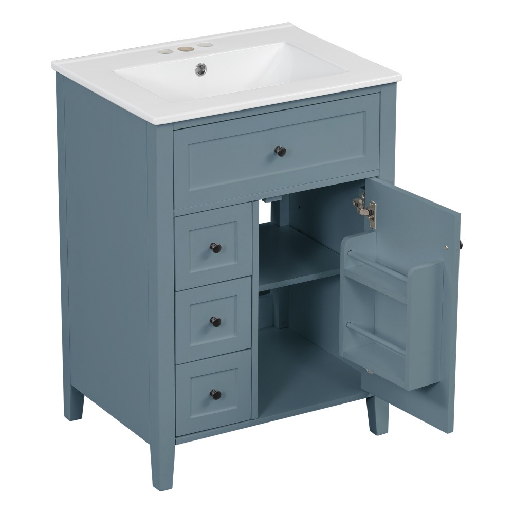 24 Inch Blue Gray Bathroom Vanity with Sink Solid Wood MDF Cabinet