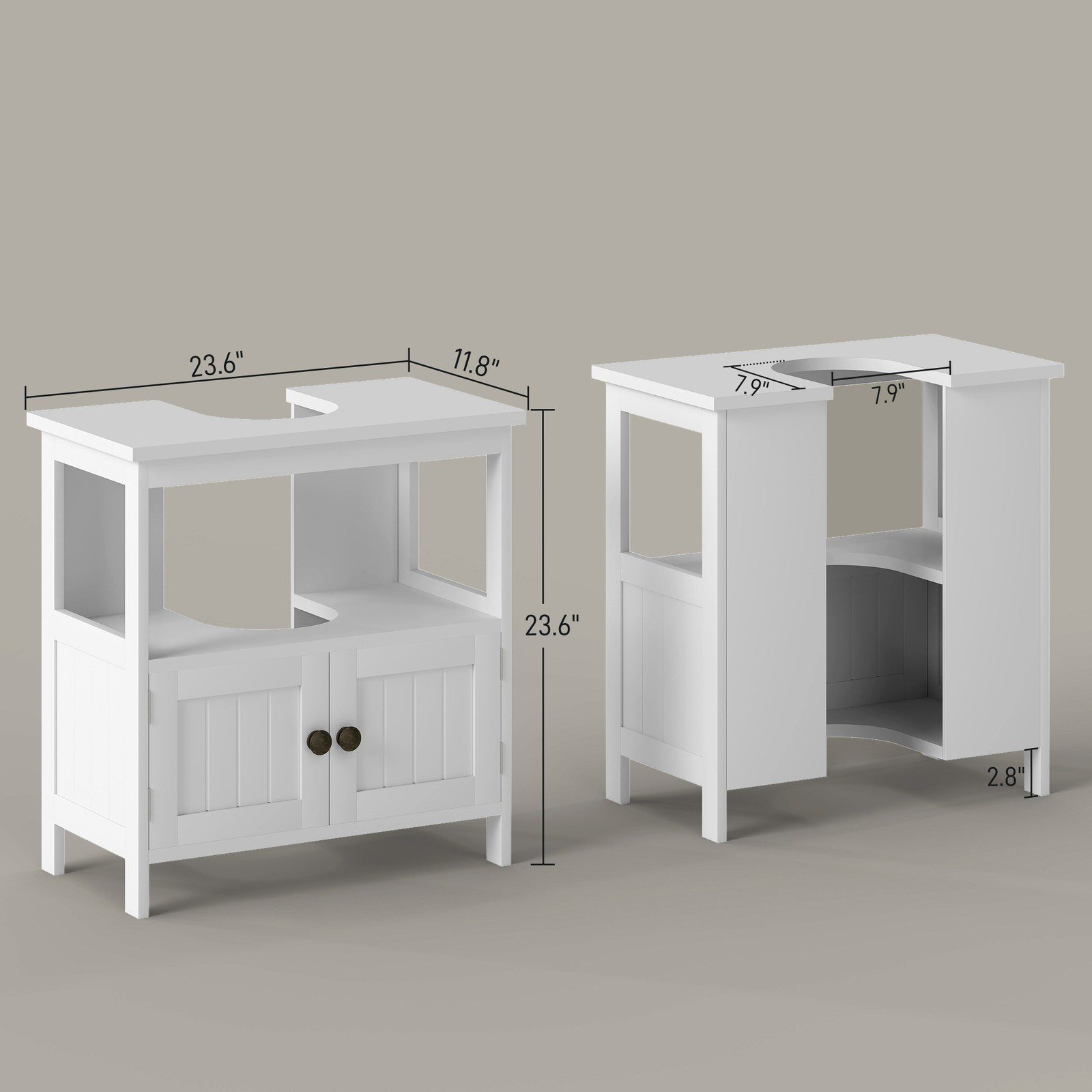 Pedestal Under Sink Cabinet w/ Doors, Storage Organizer, White, Used