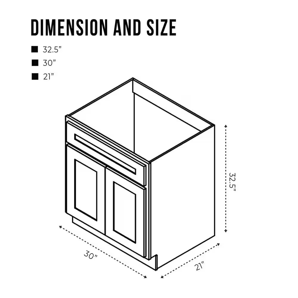 30 In. W X 21 In. D X 32.5 In. H 2-Doors Bath Vanity Cabinet Only in Gray (Unass