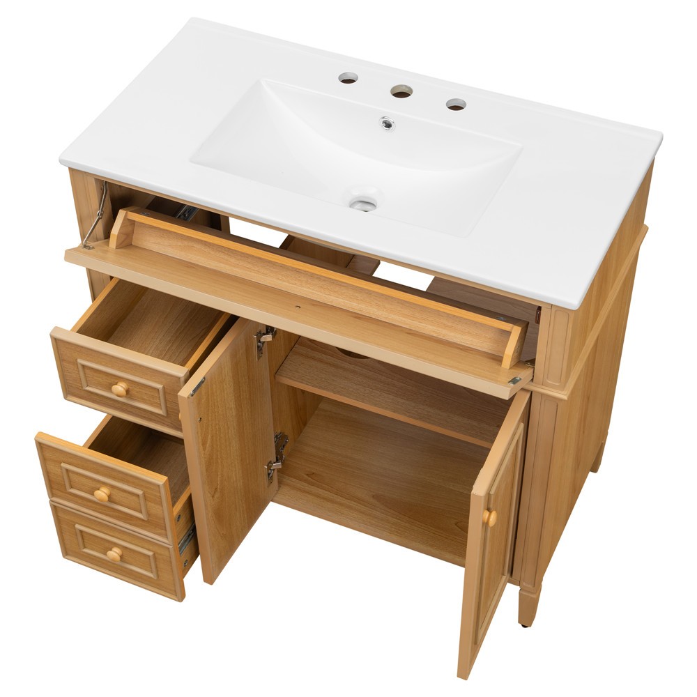 36″ Bathroom Vanity Freestanding Storage Bath Cabinet w/ Sink,3 Drawers, 2 Doors