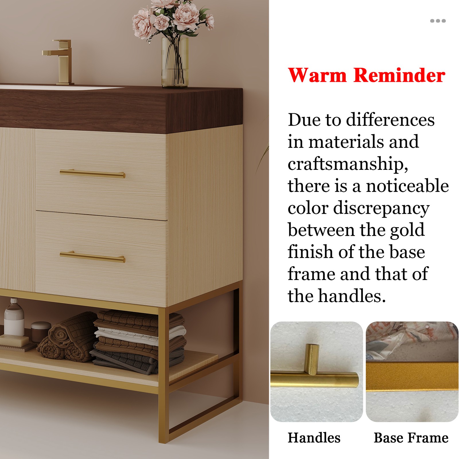 36″ Free-Standing Bathroom Vanity w/Seamless Ceramic Sink & Sintered Stone Top