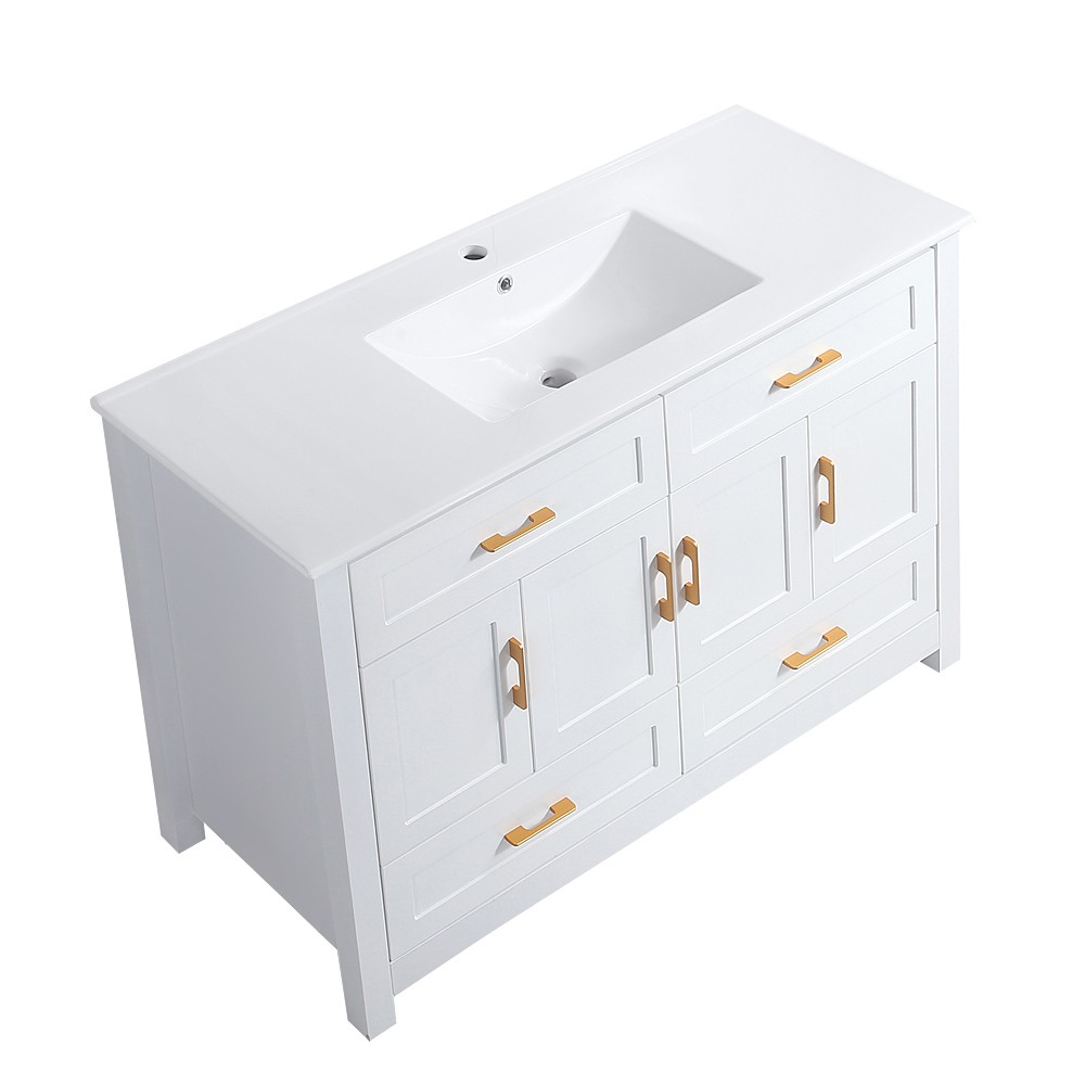 48 Inch White Bathroom Vanity with Resin Sink and Storage Cabinet