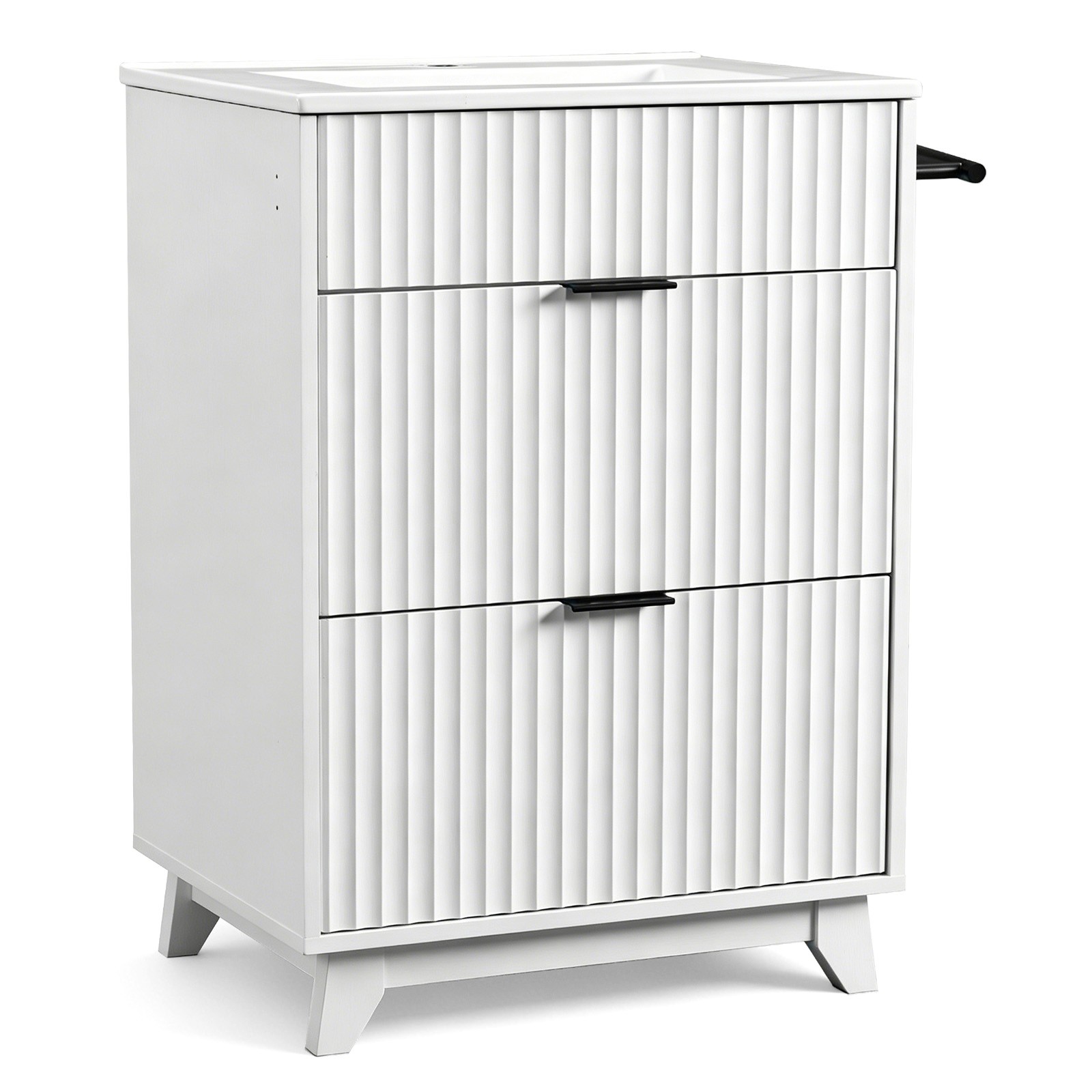 24″ Bathroom Vanity with Ceramic Sink Overflow Freestanding Cabinet Guest Baths