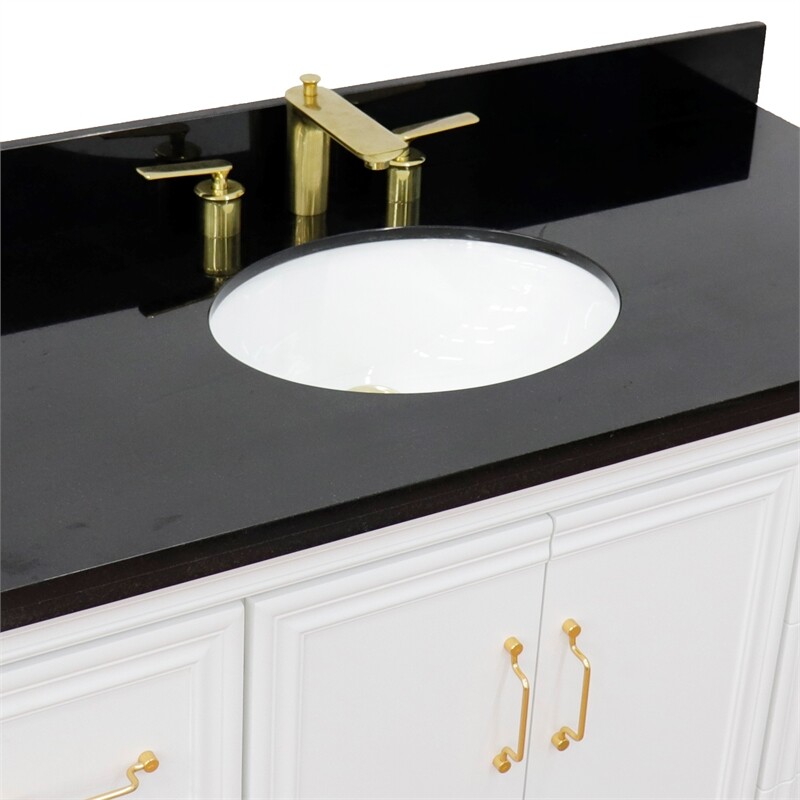 49 in. Single Wooden Vanity White with Black Galaxy Granite Oval Sink