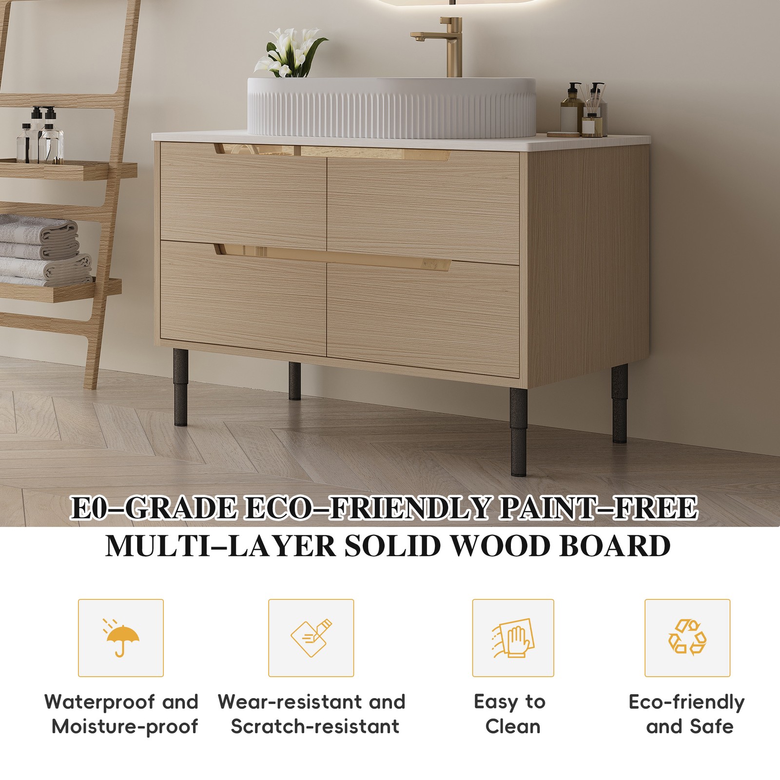 36″ Bathroom Vanity, Freestanding or Wall Mounted with Ceramic Integrated Sink