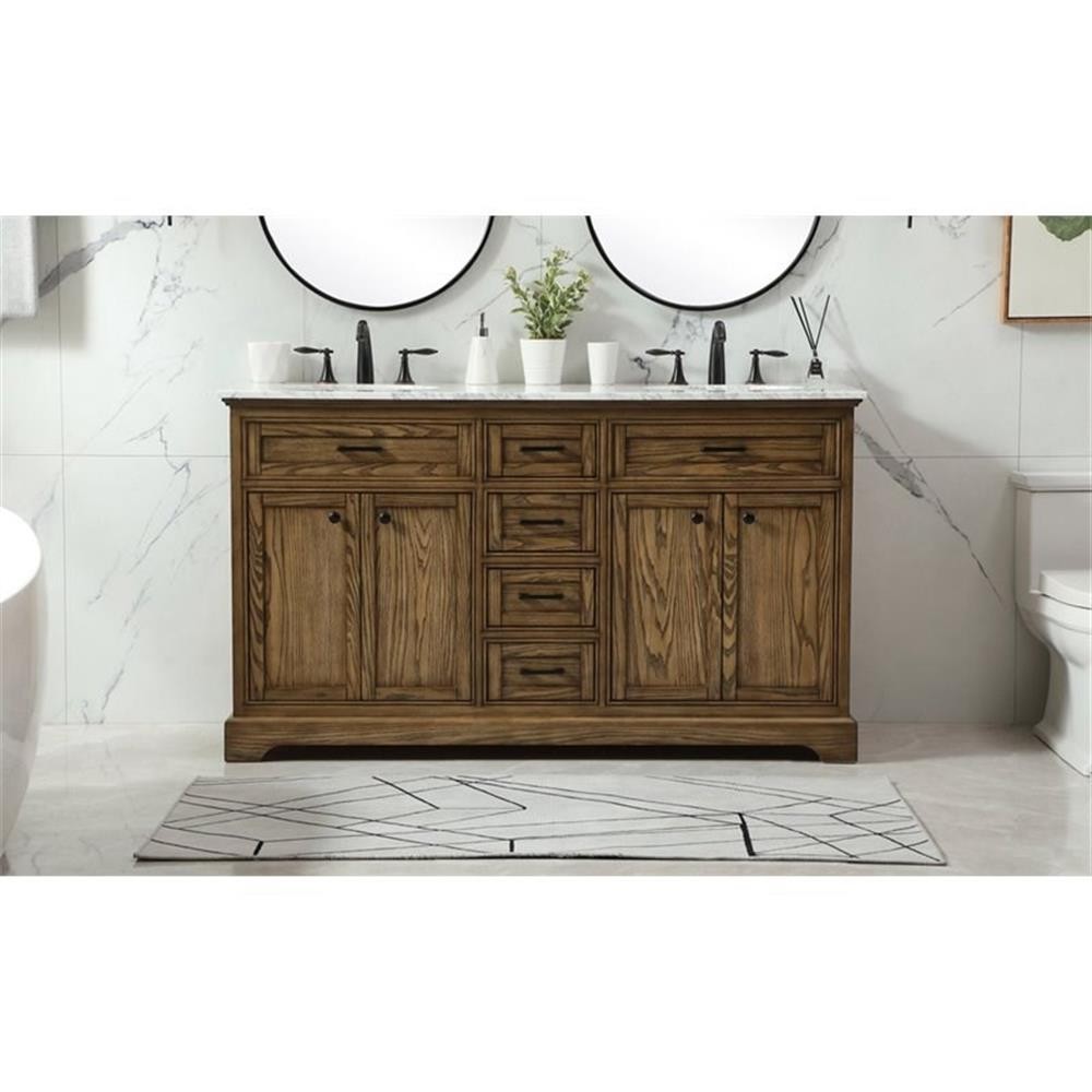 Elegant Decor Americana 60″ Aluminum Alloy Double Bathroom Vanity in Driftwood