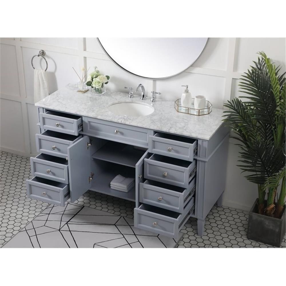 Elegant Decor Park Avenue 60″ Metal MDF Marble Single Bathroom Vanity in Gray