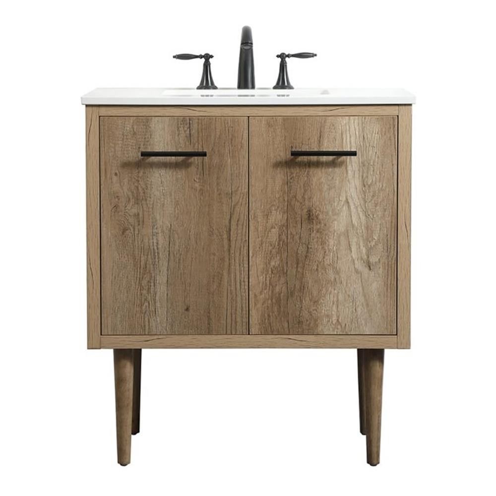 Elegant Decor Cyrus 30″ Aluminum MDF Single Bathroom Vanity in Natural Oak