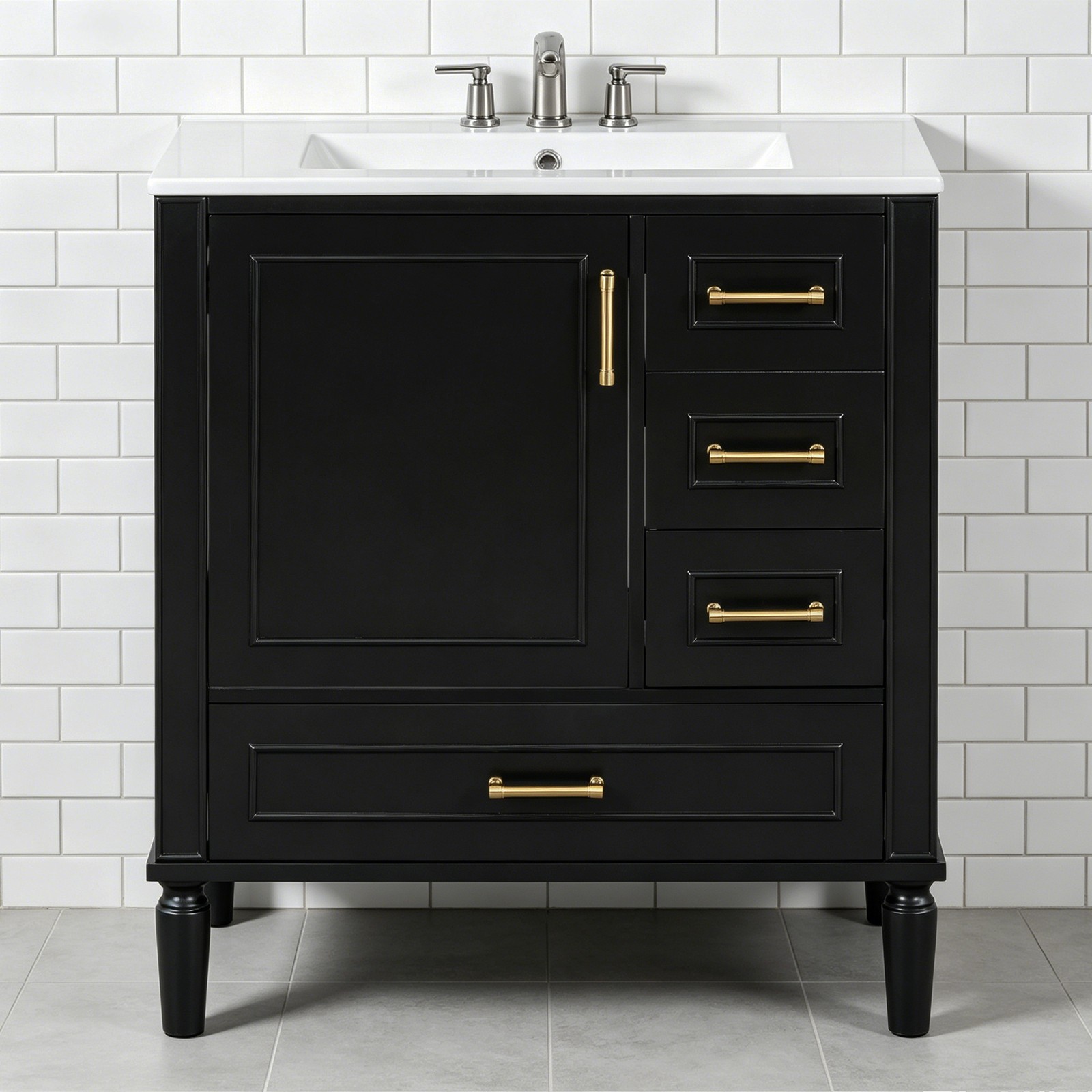 30″ vanity sink Black Floor Standing bathroom vanities with sink Storage Cabinet