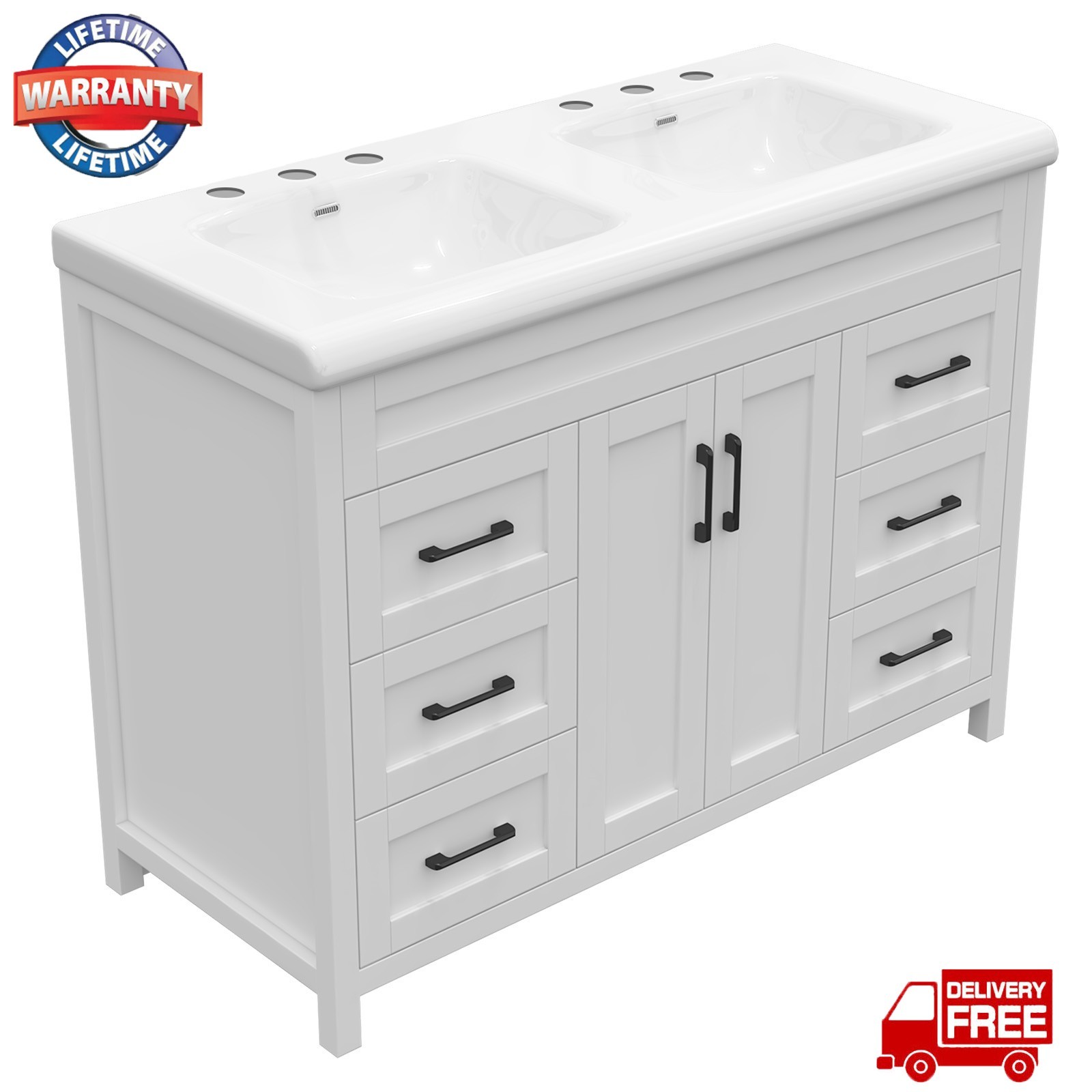47″ Bathroom Vanity with Ceramic Sink Freestanding Storage Cabinet w/4 Drawer