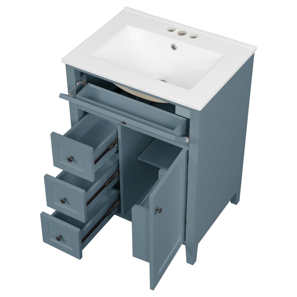 24 Inch Blue Gray Bathroom Vanity with Sink Solid Wood MDF Cabinet