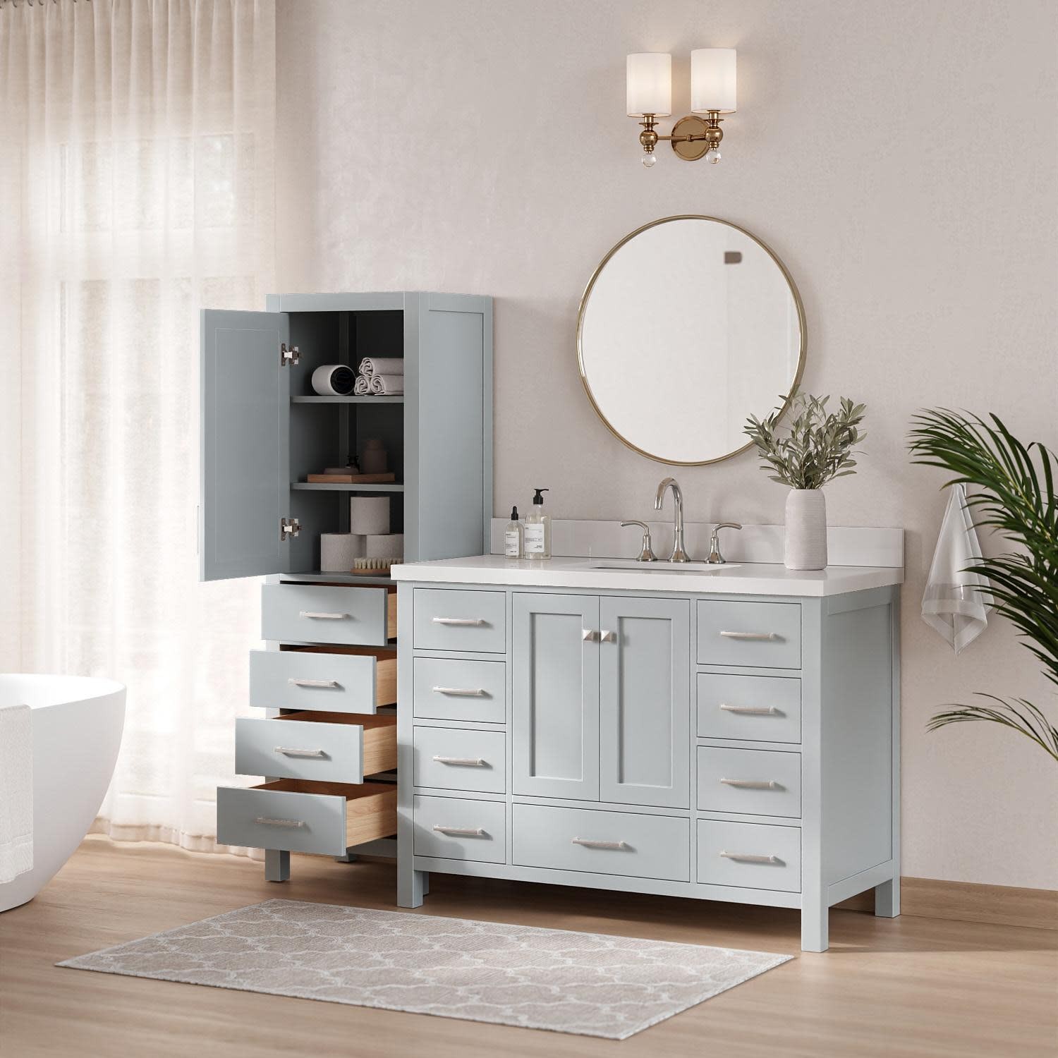 Ariel A049SWQRVO-LC Cambridge 69″ – White / Pure White Quartz Top / Brushed