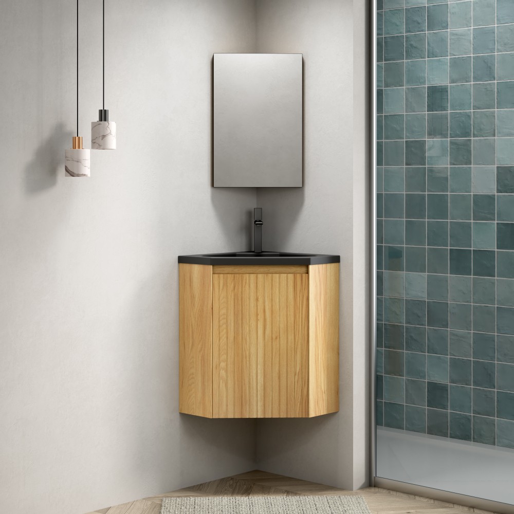 30″ Bathroom Vanity Sink Wall Mounted Floating Triangular Striped