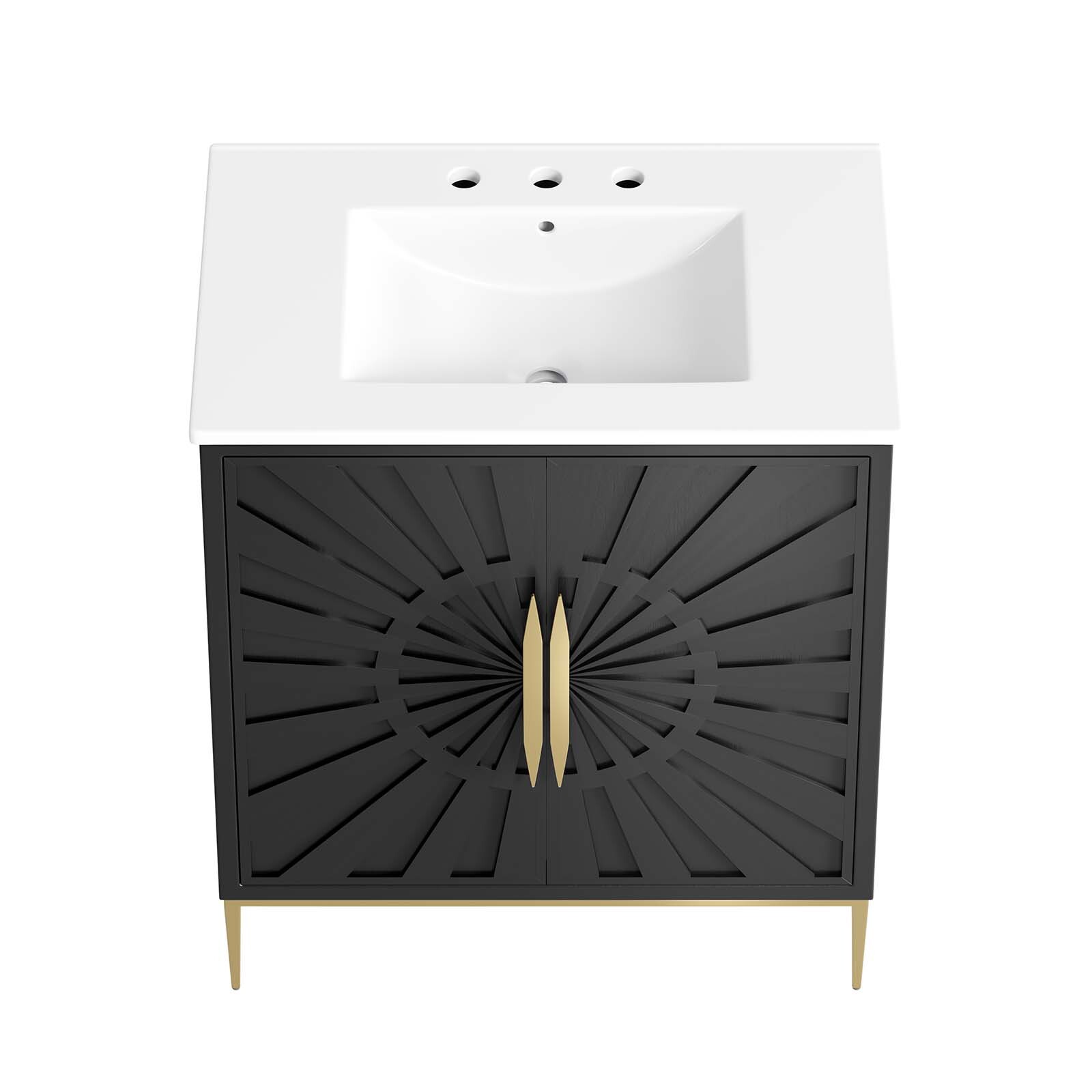 Modway Awaken 30″ Bathroom Vanity Cabinet in White Black With Ceramic Sink Basin