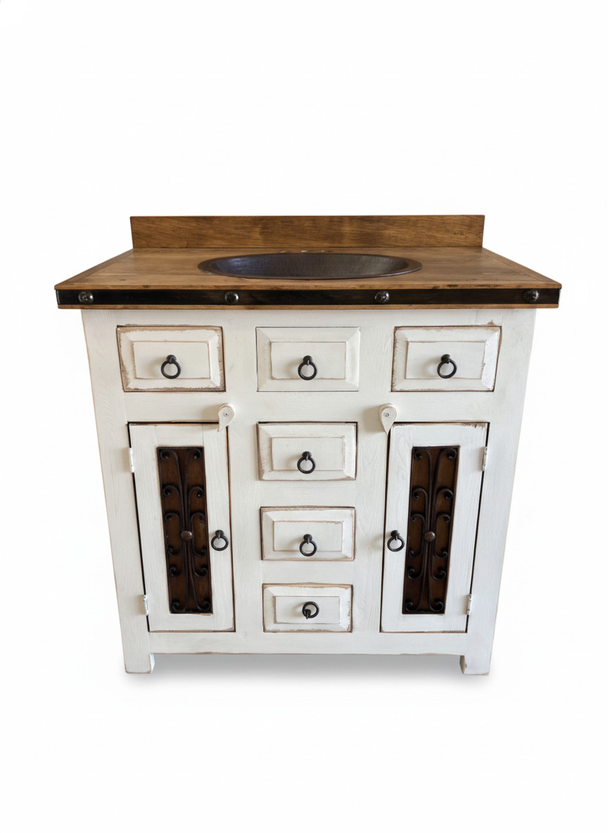 Saint Andrew Rustic Bathroom Vanity Furniture With Copper sink