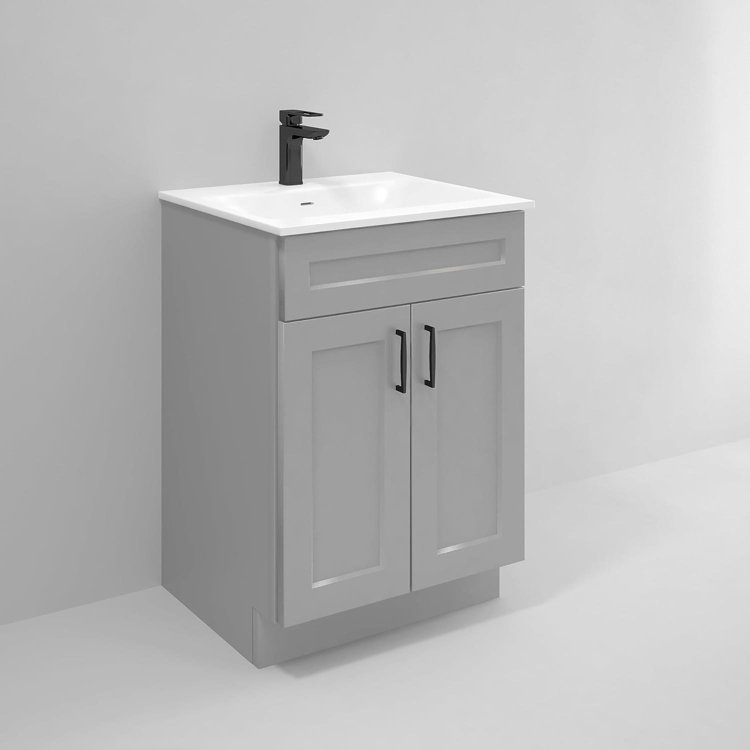 Light Grey 24″ Shaker Bathroom Vanity Sink Base – Ready to Assemble