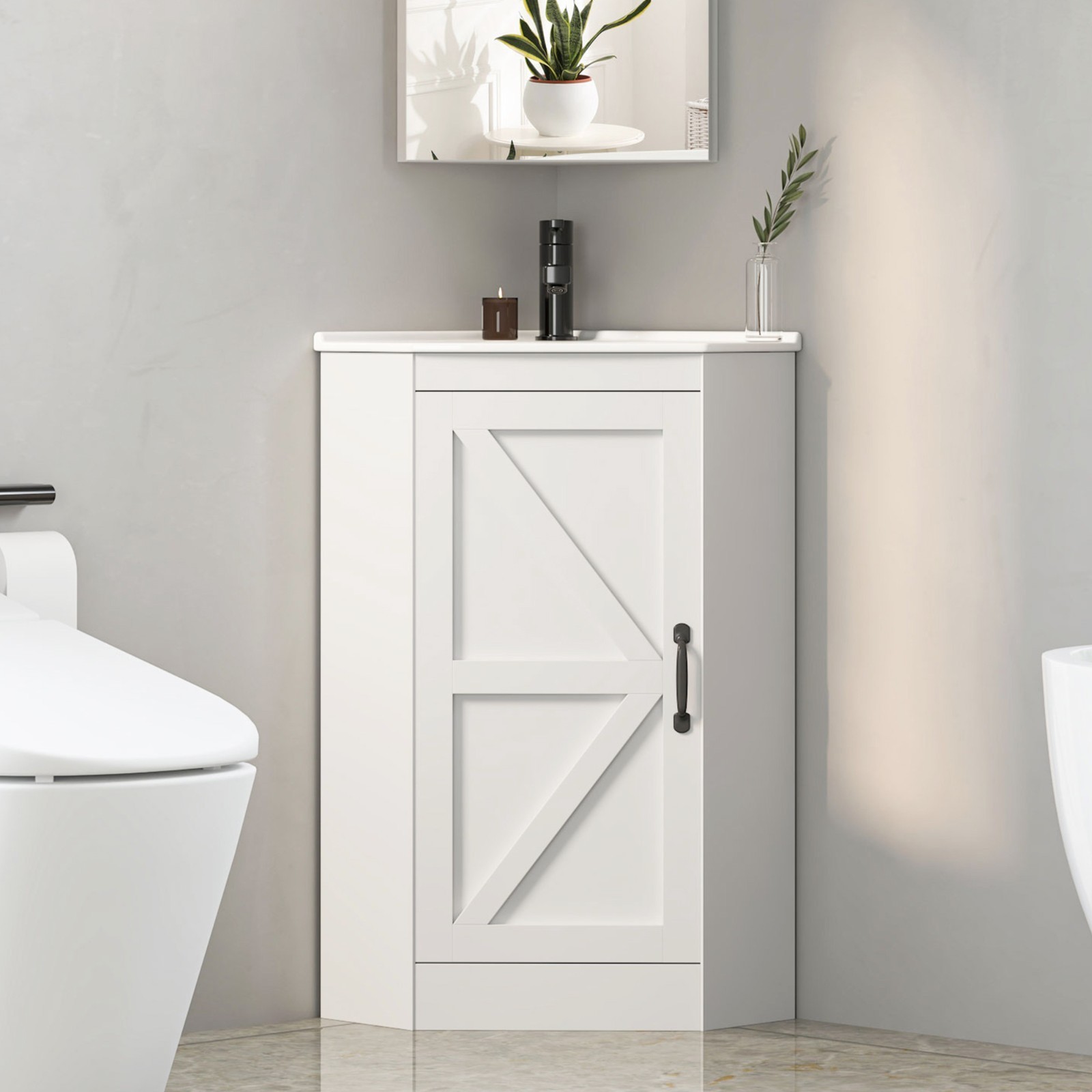 Corner Bathroom Vanity Sink Combo for Small Space Freestanding Compact Space New