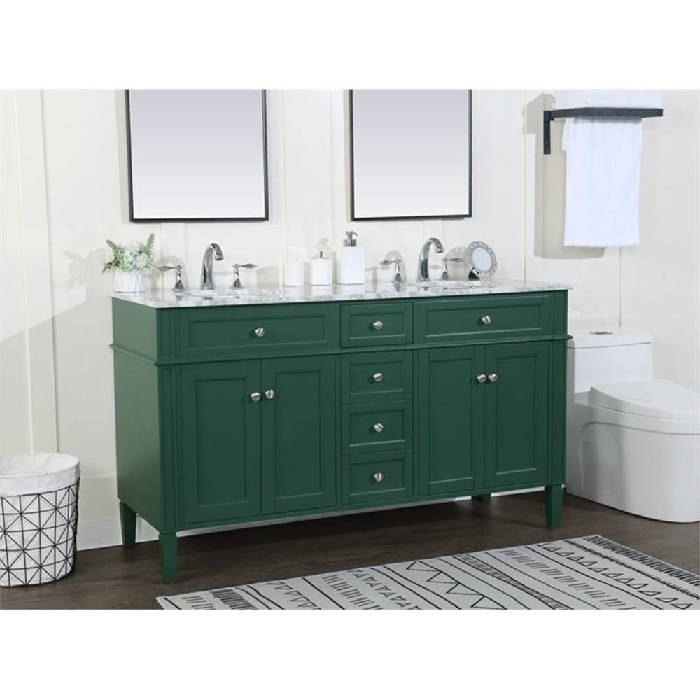 Elegant Decor Park Avenue 60″ Metal MDF Marble Double Bathroom Vanity in Green