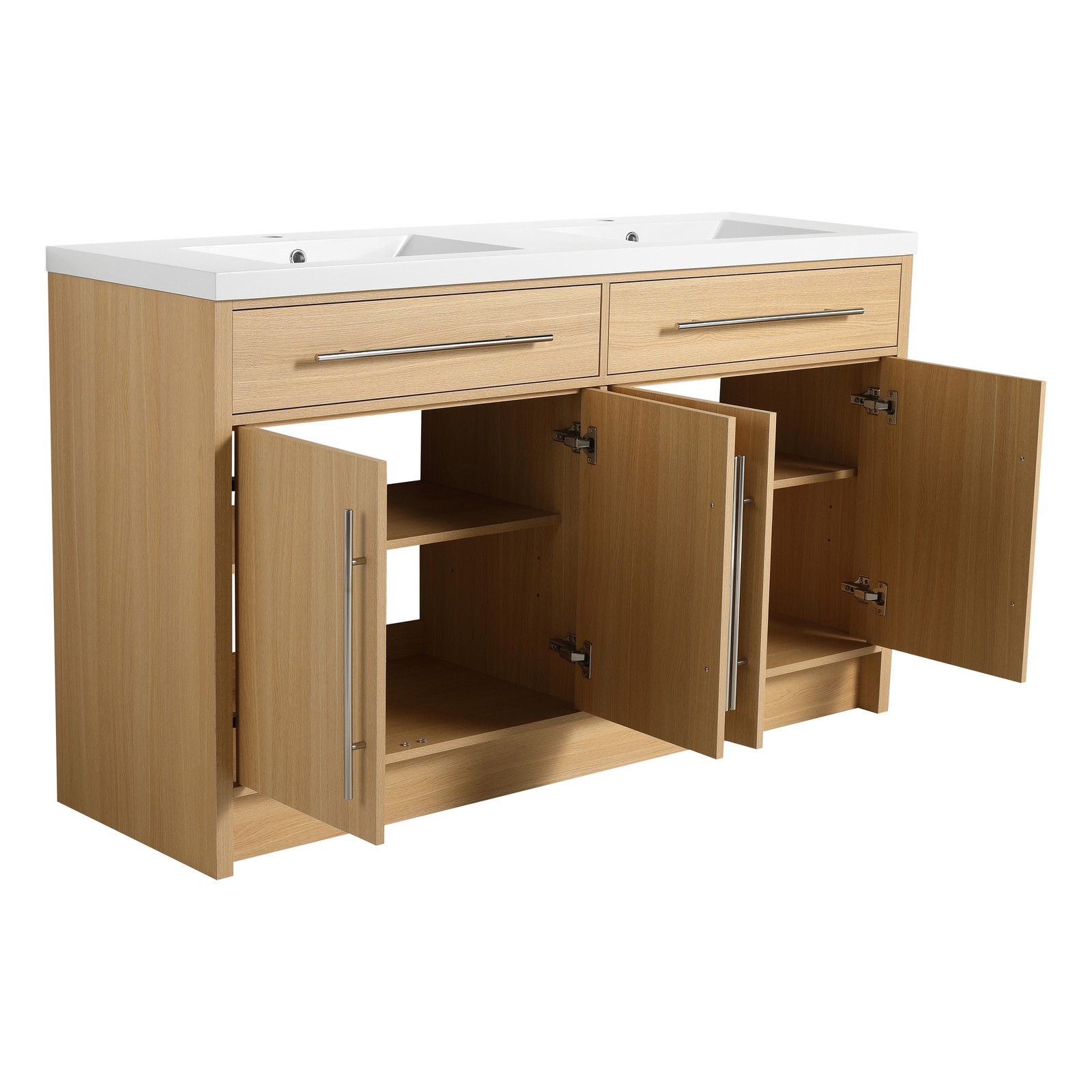 60 inch Plywood Bathroom Vanity Freestanding Double Resin Sink Storage W/2 Doors