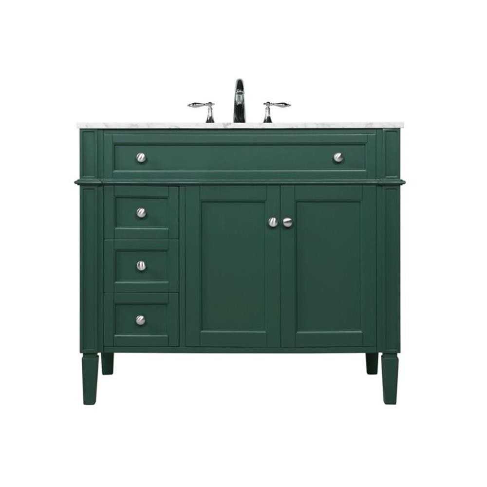 Elegant Decor Park Avenue 40″ Metal MDF Marble Single Bathroom Vanity in Green