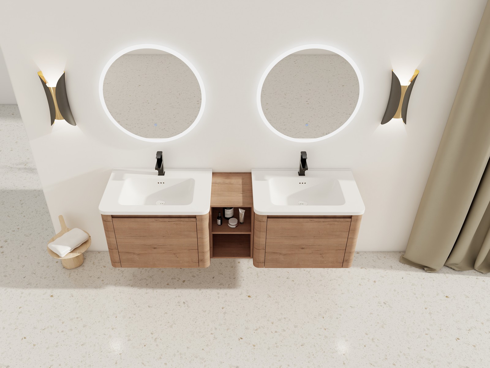 68″ Wall-Mount Bathroom Vanity w/White Ceramic Sink Door Plywood Storage Cabinet