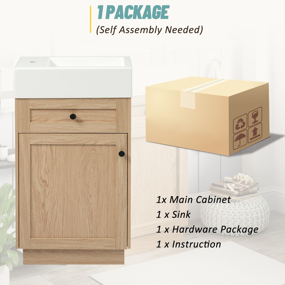 18.5 Inch Rustic Bathroom Vanity MDF Cabinet Reversible Resin Sink Adjustable