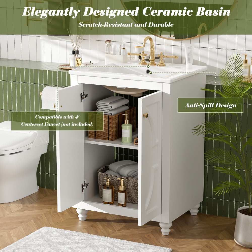 24″ Modern Bathroom Vanity w/ Ornate Elliptical Motif Design & Soft-Close Hinges