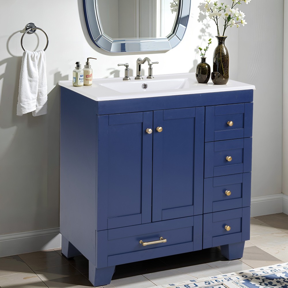 Bathroom Vanity W Ceramic Sink Soft-Close Drawers