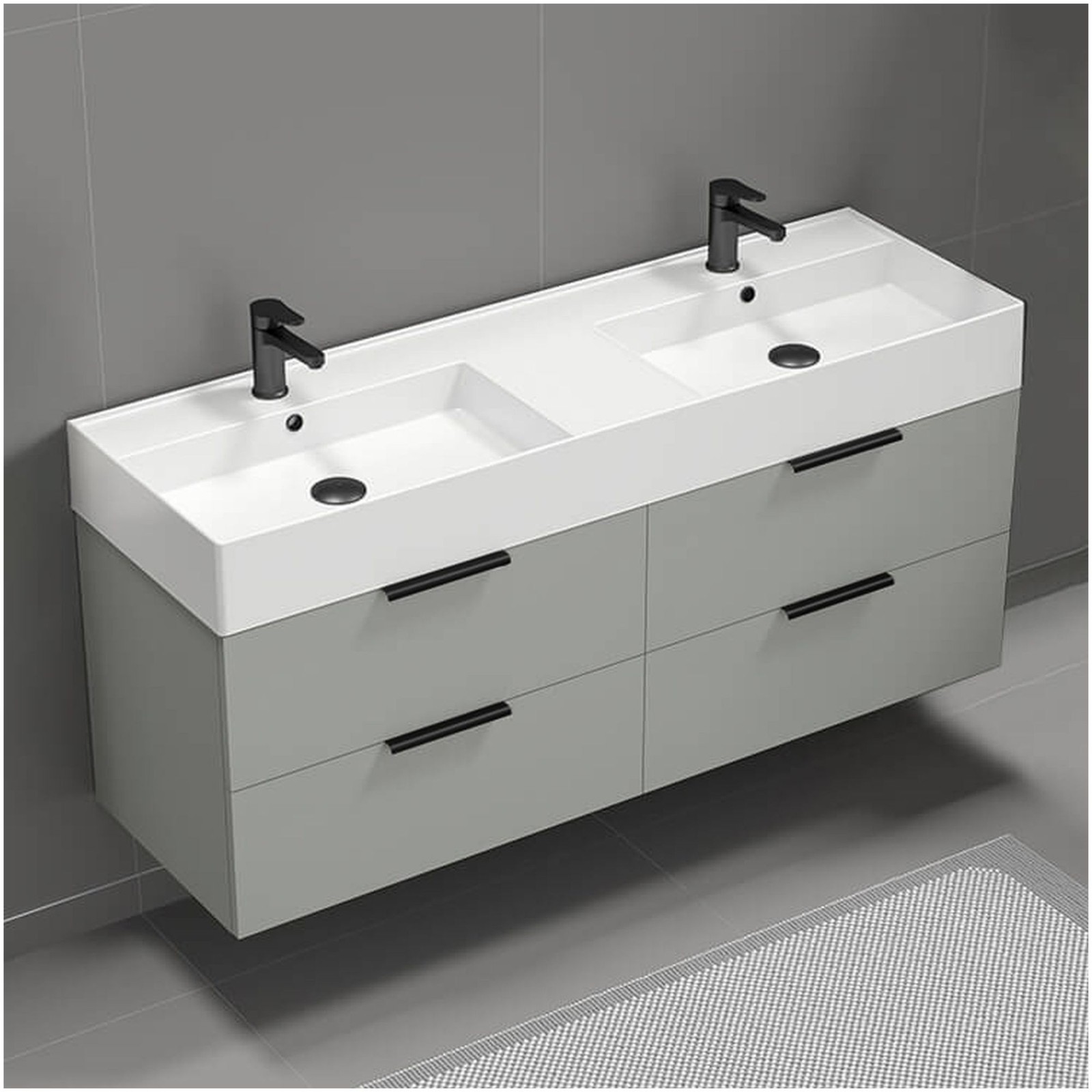Nameeks Derin-5618-W-2 Derin 54″ Wall Mounted Double Basin Vanity – Black