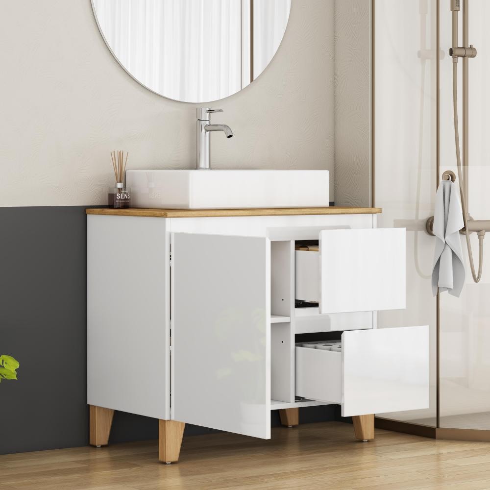 Bathroom Vanity W Sink Features 1 Door A 2 Drawers Includes Soft-Close Mechanism