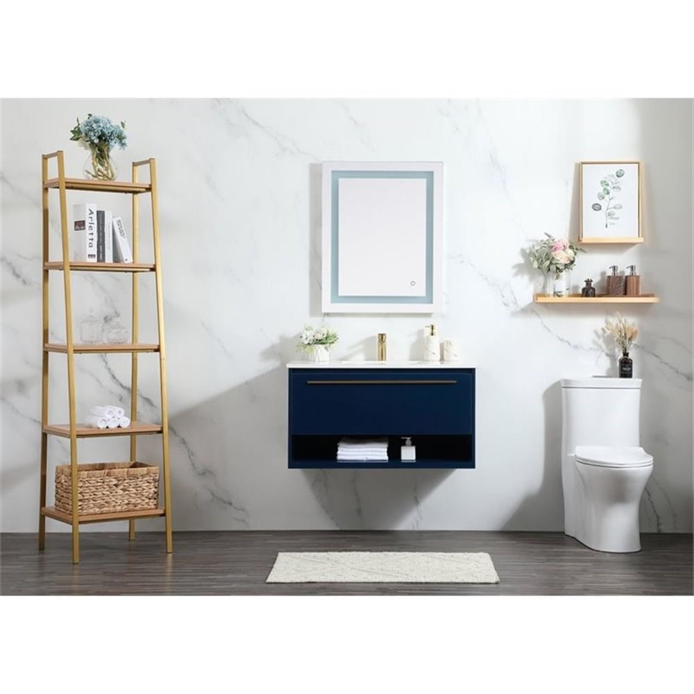 Elegant Decor Roman 36″ Aluminum Alloy MDF Single Bathroom Vanity in Blue