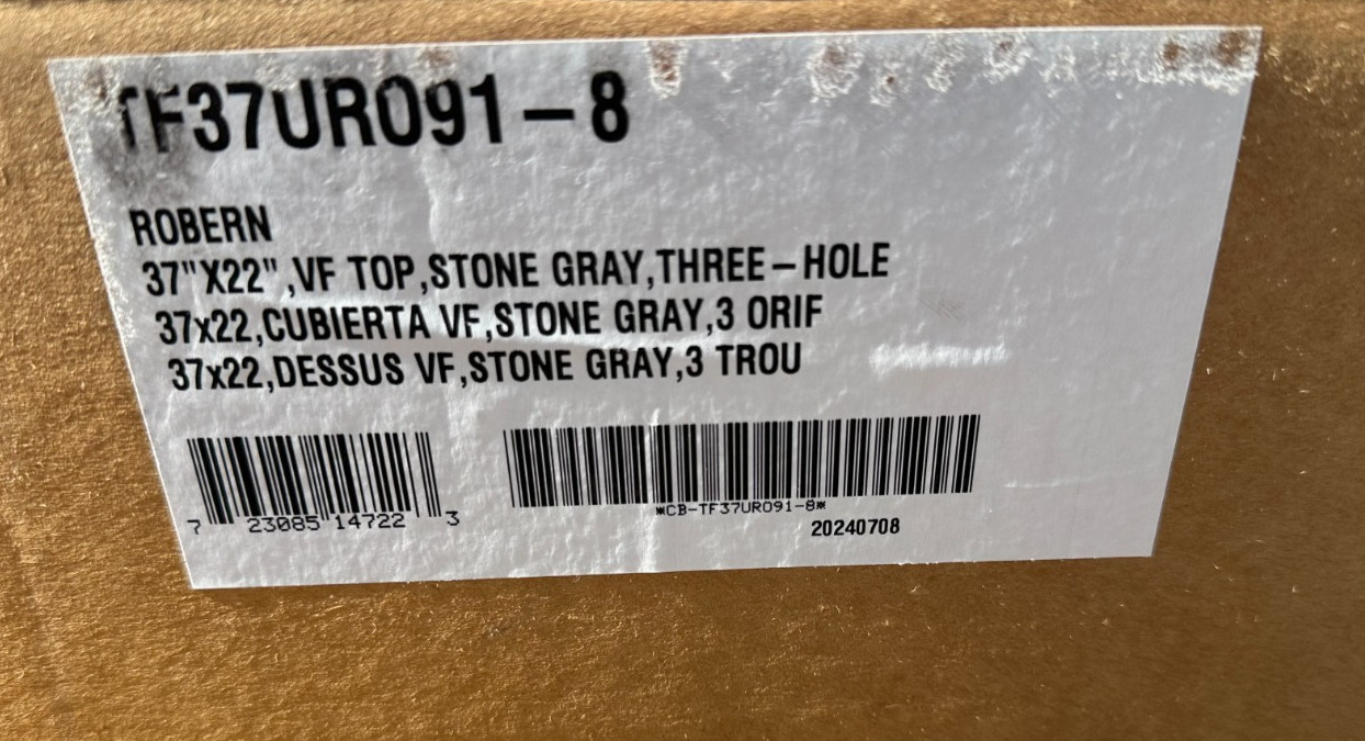 Robern TF37UR091-8 – 37″ Silestone GRAY Quartz Stone Bathroom Top w/ U/M Sink