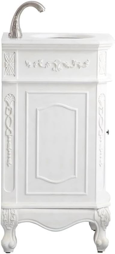 Antique White Single Bathroom Vanity with Engineered Marble Top 19-Inch
