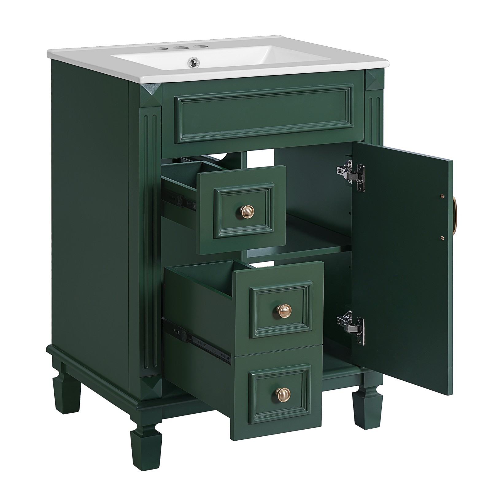 24″ Bathroom Vanity with Ceramic Sink, 2 Drawers, Adjustable Shelf