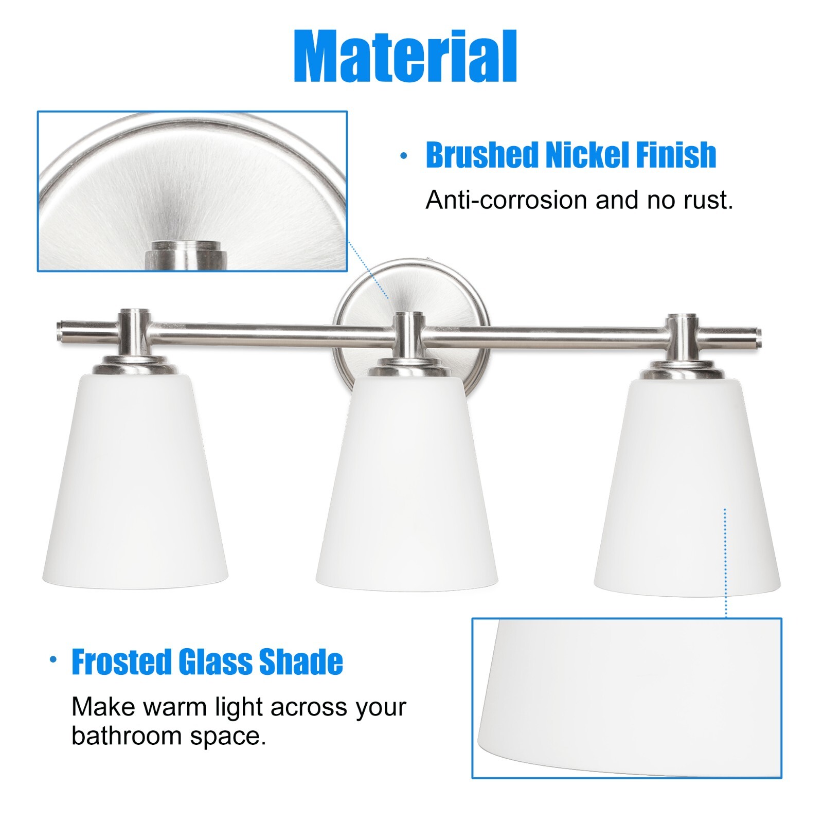 Lucere modern Vanity Wall Sconce LED 3-Light Bathroom Opal Glass shade fixtures