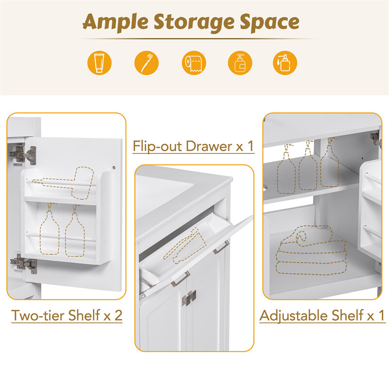 30-inch White Bathroom Vanity w/Ceramic Sink,Soft Close Doors & Flip-out Drawer