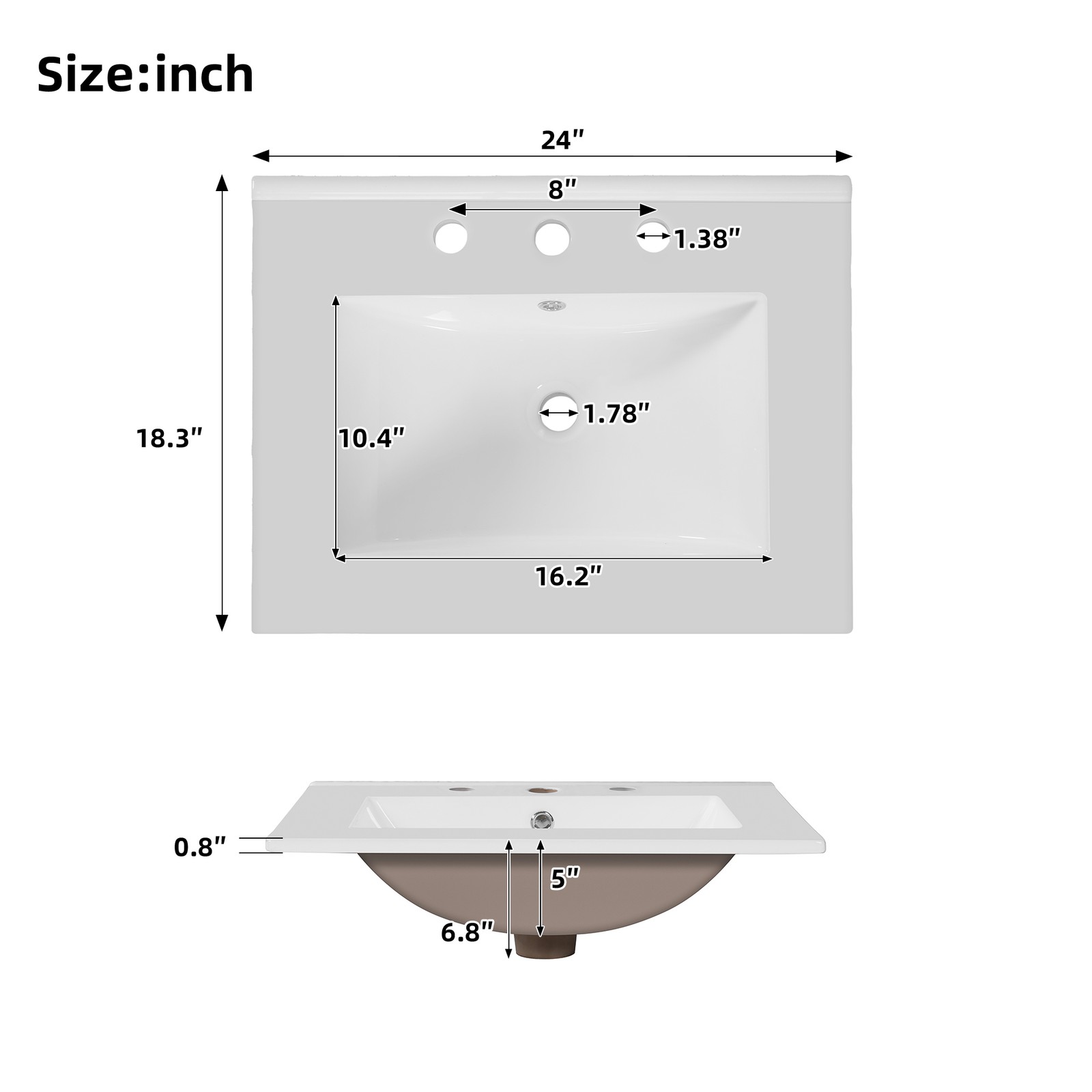 Modern 24″ Bathroom Vanity with Sink, MDF Cabinet & Solid Wood Frame Gray