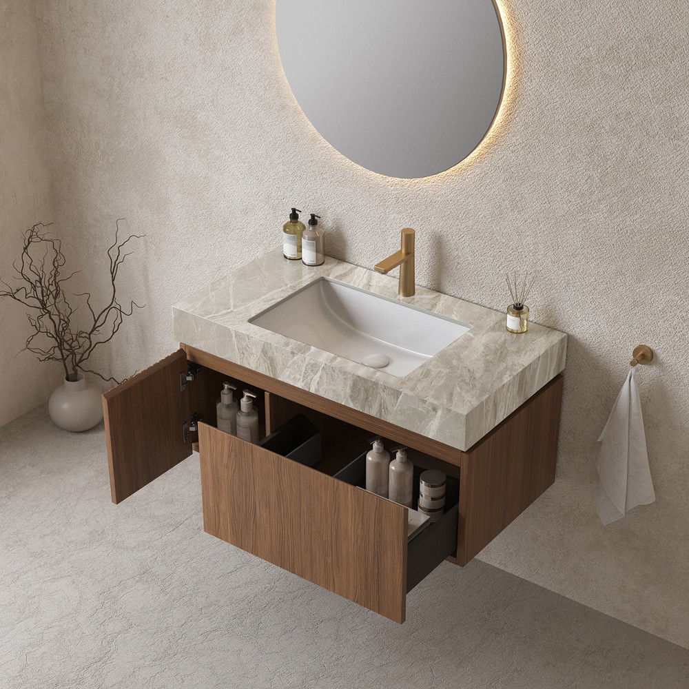 36″ Wall Mounted Bathroom Vanity w/Sink, Drawer, Floating Vanity Door Cabinet