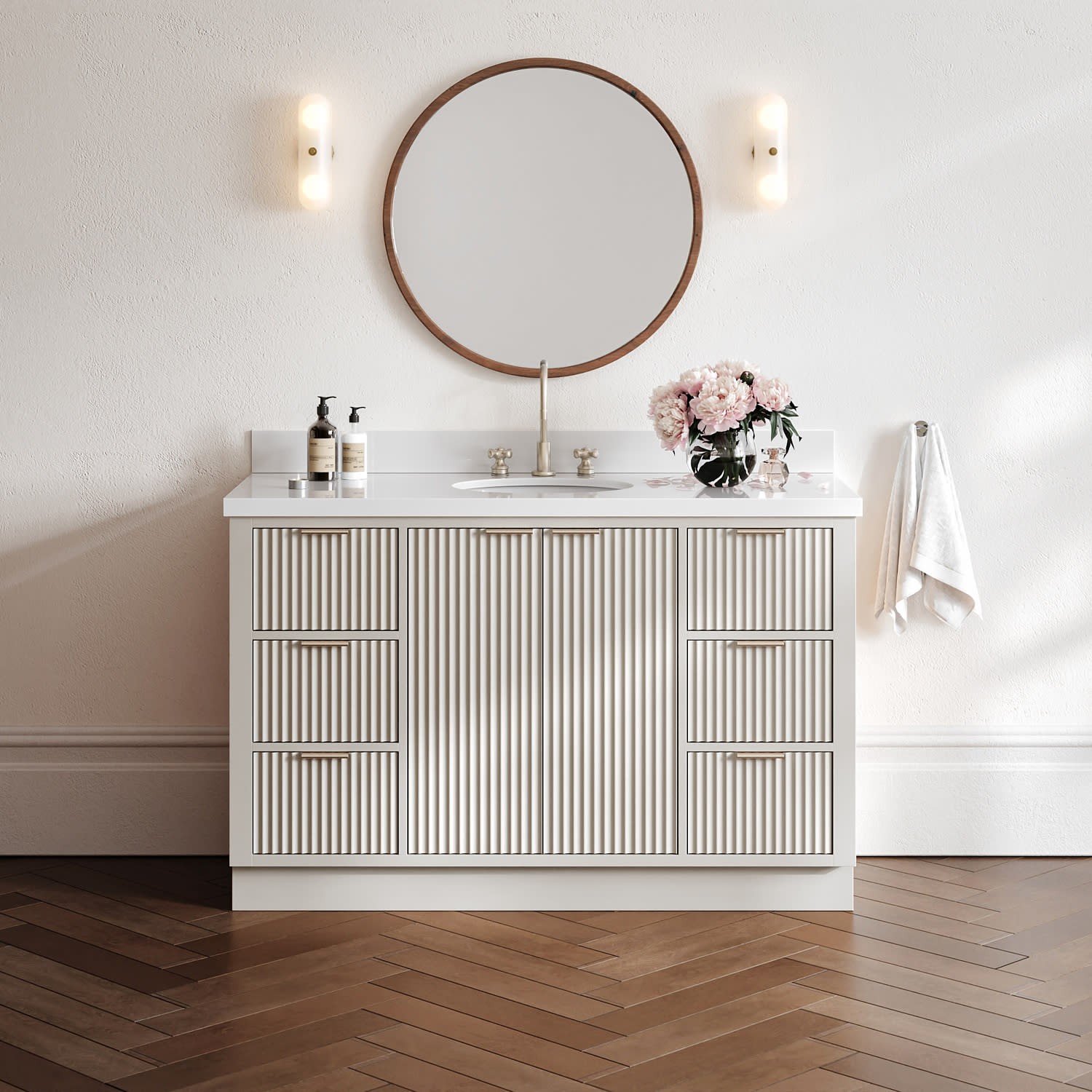 Ariel P55WQOVO Milan 55″ – Warm White / Pure White Quartz Top / Brushed Nickel
