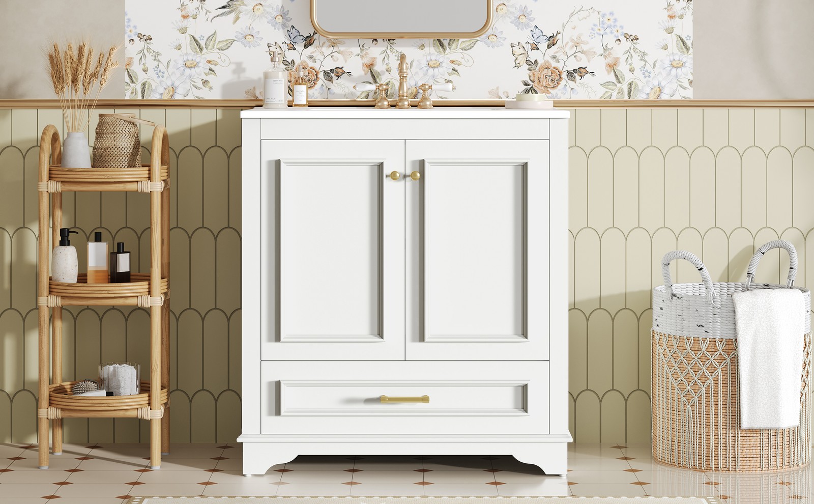 30″ Bathroom Vanity with Ceramic Sink & 2 Soft Closing Doors