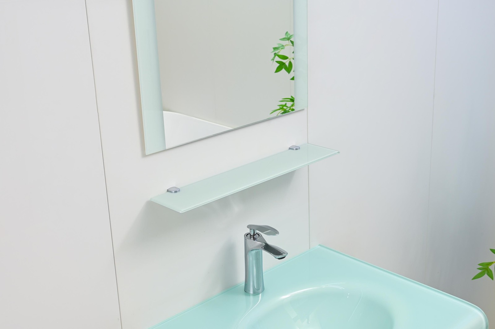 24″ Modern White Tempered Glass Bathroom Vanity Floating Sink Glass top Mirror