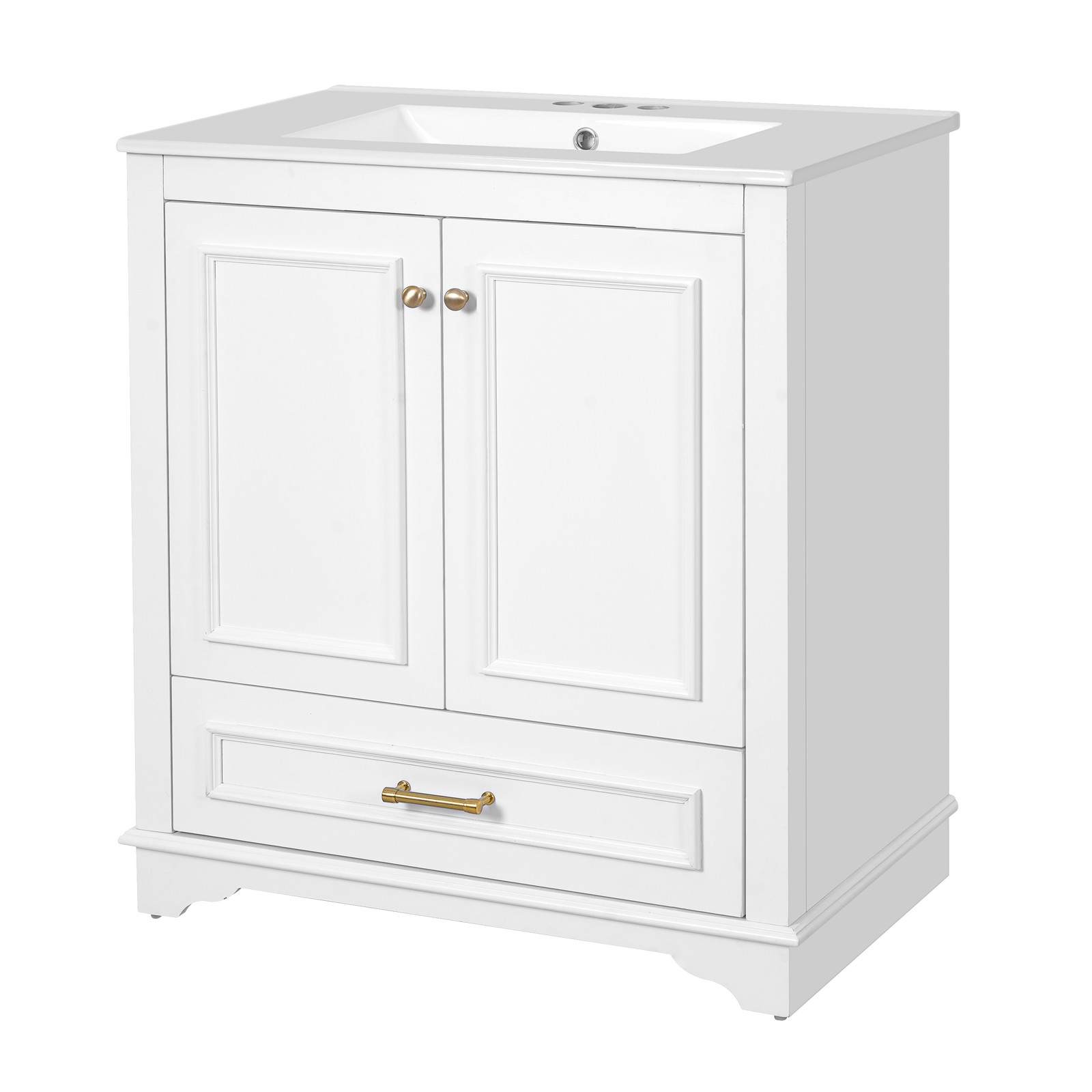 30″ Bathroom Vanity with Ceramic Sink & 2 Soft Closing Doors