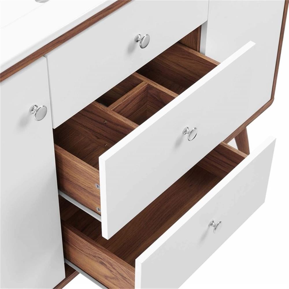 Pemberly Row 47″ Modern Wood Single Sink Bathroom Vanity in Walnut/White