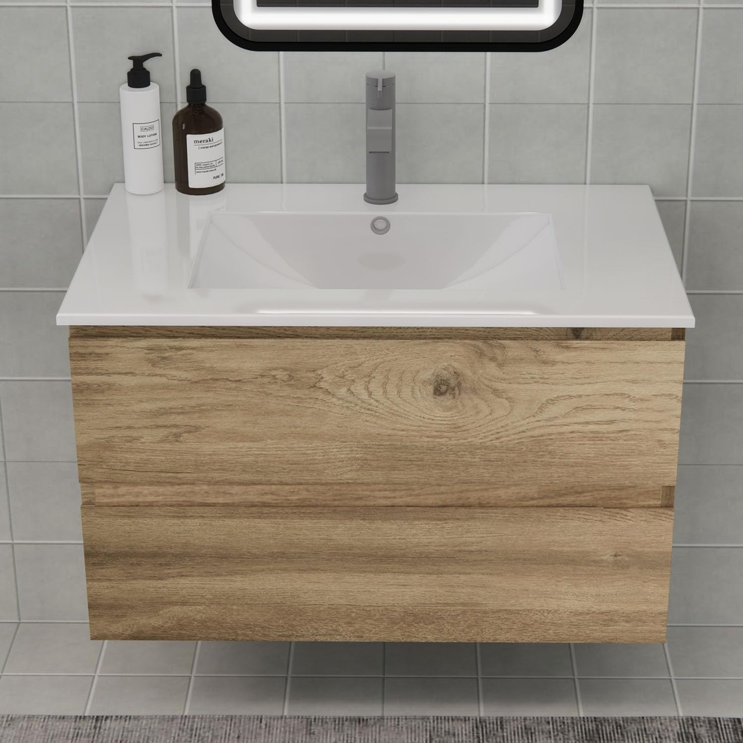 Floating Bathroom Vanity with Sink and 2 Soft-Close Drawers – Moisture-Resistant