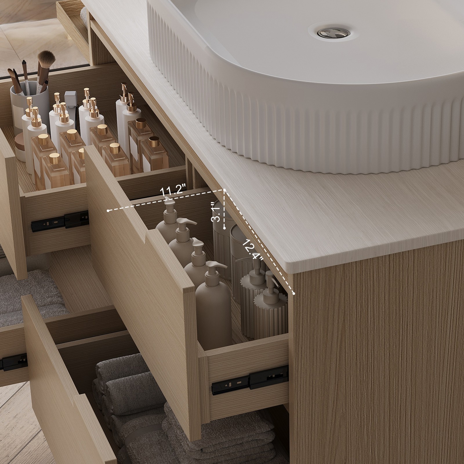 36″ Bathroom Vanity, Freestanding or Wall Mounted with Ceramic Integrated Sink