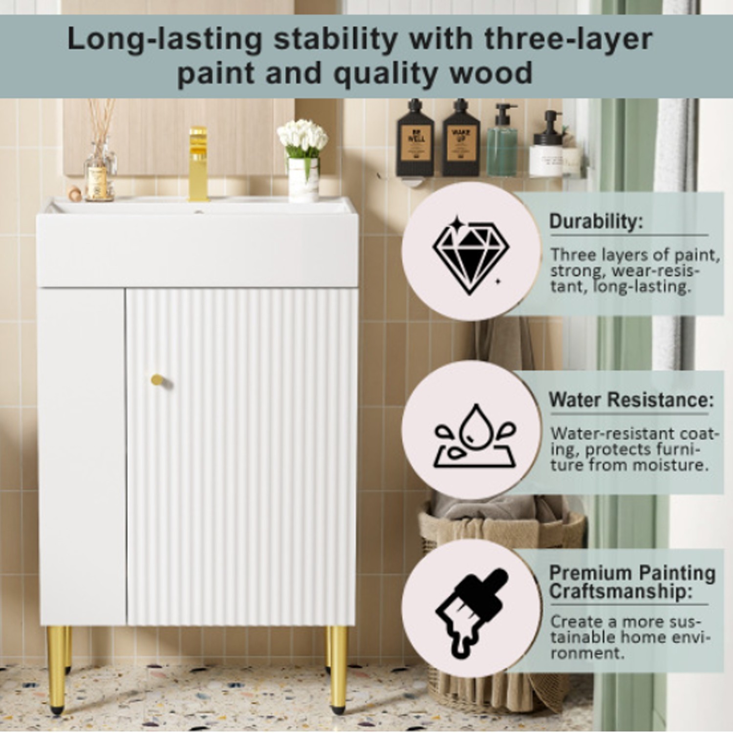 21.6 inch Large Storage Bathroom Sink High-Quality Sink Vanity in White Finish