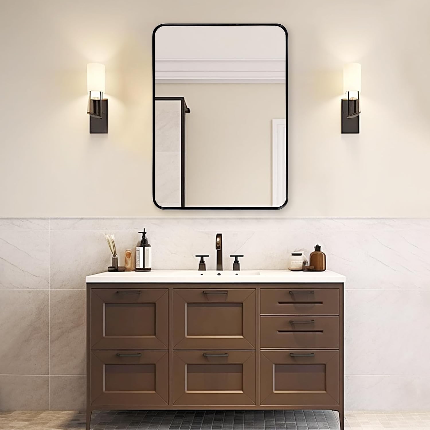 Bathroom Mirror Over Sink 24×36 Black – Framed Matte Bathroom Vanity Mirror, …