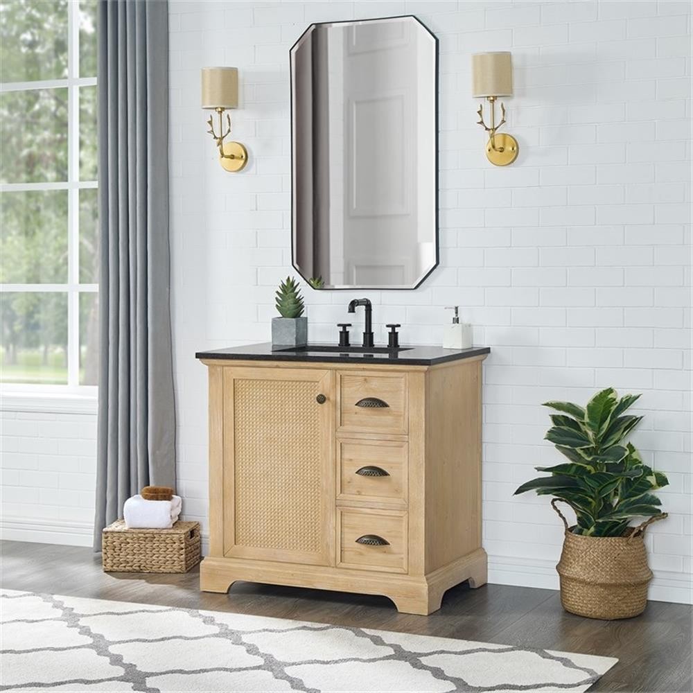 Hervas 36″ Fir Wood Brown Single Bath Vanity with Black Natural Celestite Marble