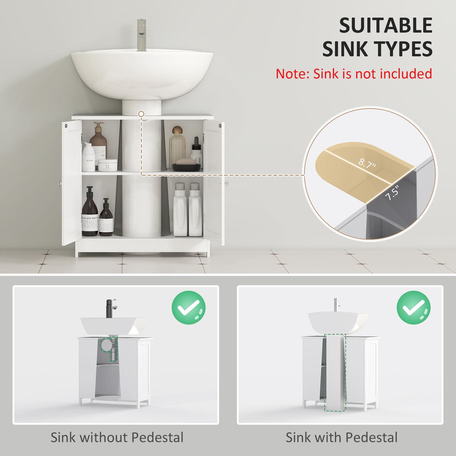 Bathroom Under Sink Vanity Cabinet Multipurpose Space Saver Storage Organizer